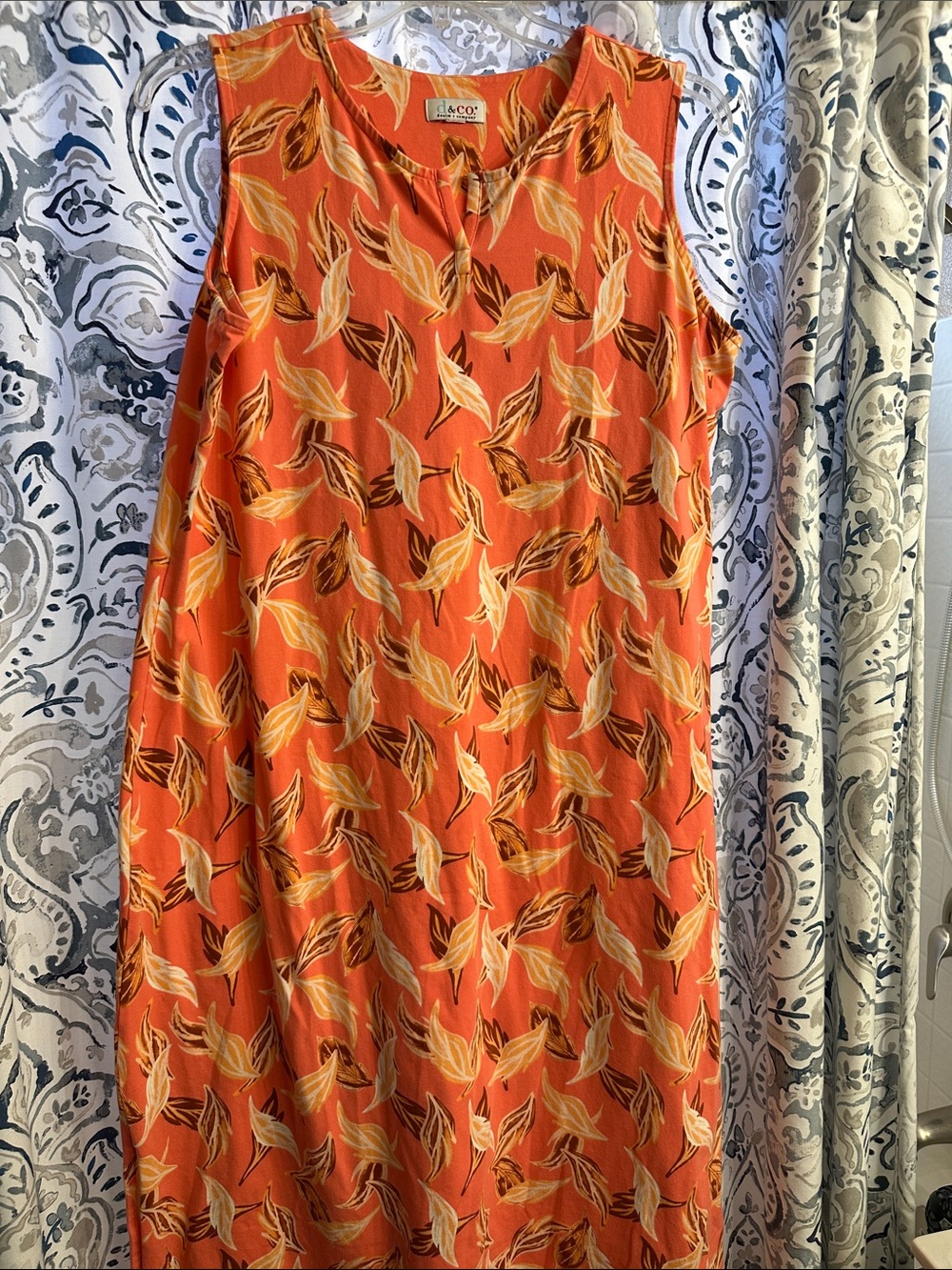 Orange Sleeveless Leaf-Print Maxi Dress